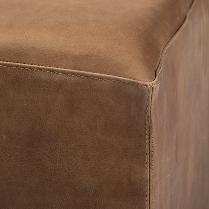36" Brown Genuine Leather Cube Ottoman