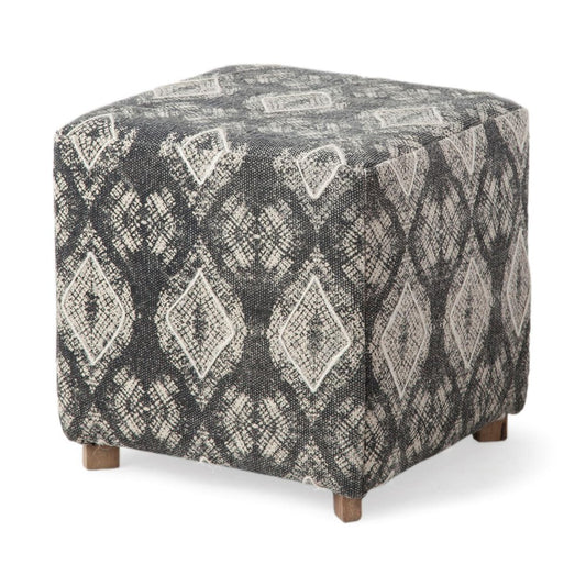 19" Gray Cotton and Brown Cube Ottoman