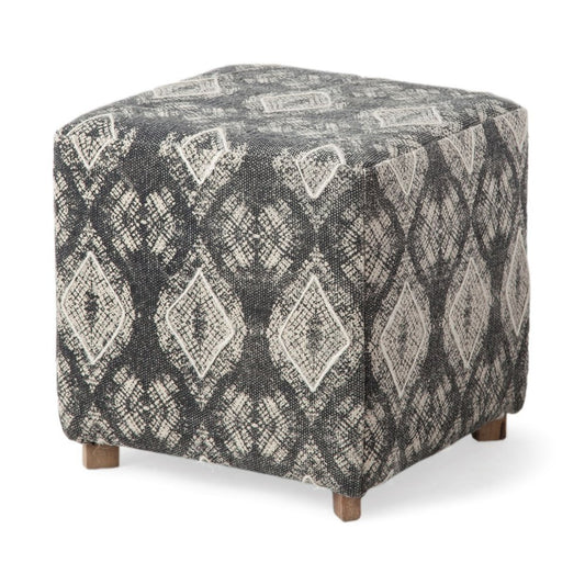 19" Gray Cotton and Brown Cube Ottoman