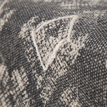 19" Gray Cotton and Brown Cube Ottoman