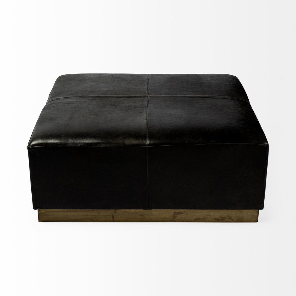 36" Black Faux Leather and Brown Footstool