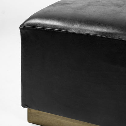 36" Black Faux Leather and Brown Footstool
