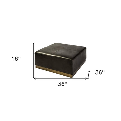 36" Black Faux Leather and Brown Footstool