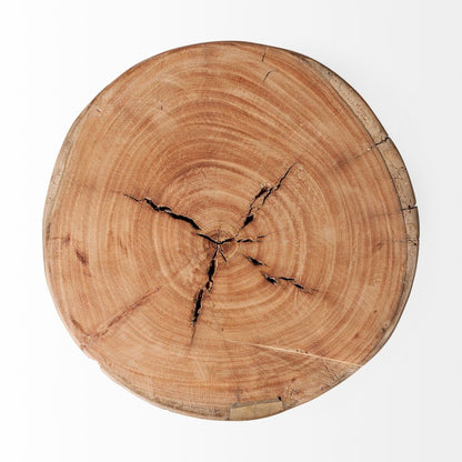 15" Dark Brown And Brown Distressed Reclaimed Wood Round End Table