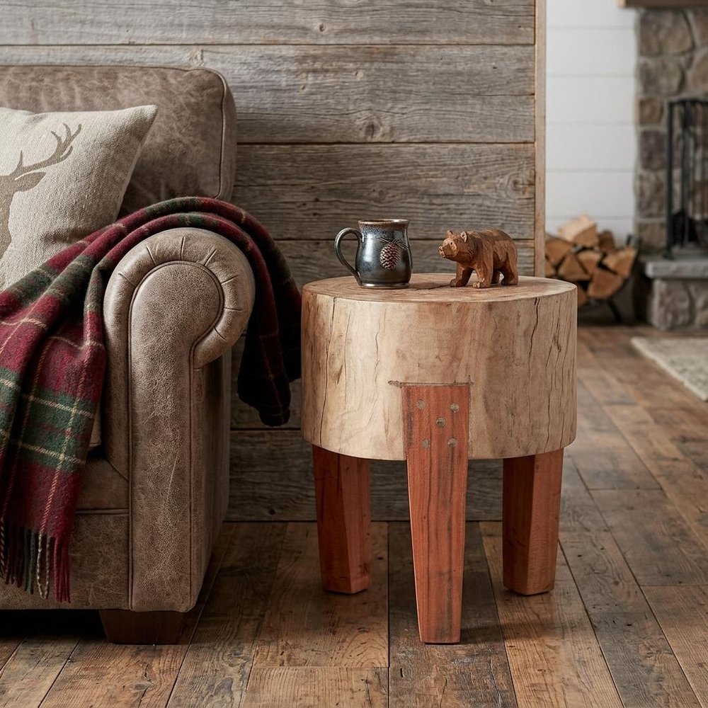 15" Dark Brown And Brown Distressed Reclaimed Wood Round End Table