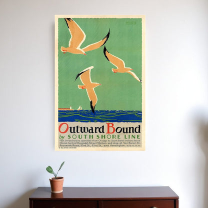 24" X 36" Birds Over Lake Michigan C1929 Vintage Travel Poster Wall Art