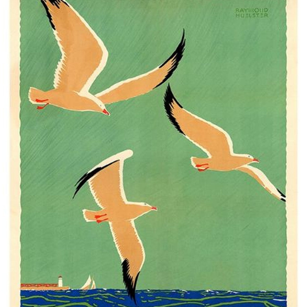 24" X 36" Birds Over Lake Michigan C1929 Vintage Travel Poster Wall Art