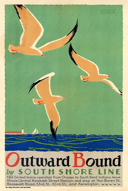 24" X 36" Birds Over Lake Michigan C1929 Vintage Travel Poster Wall Art