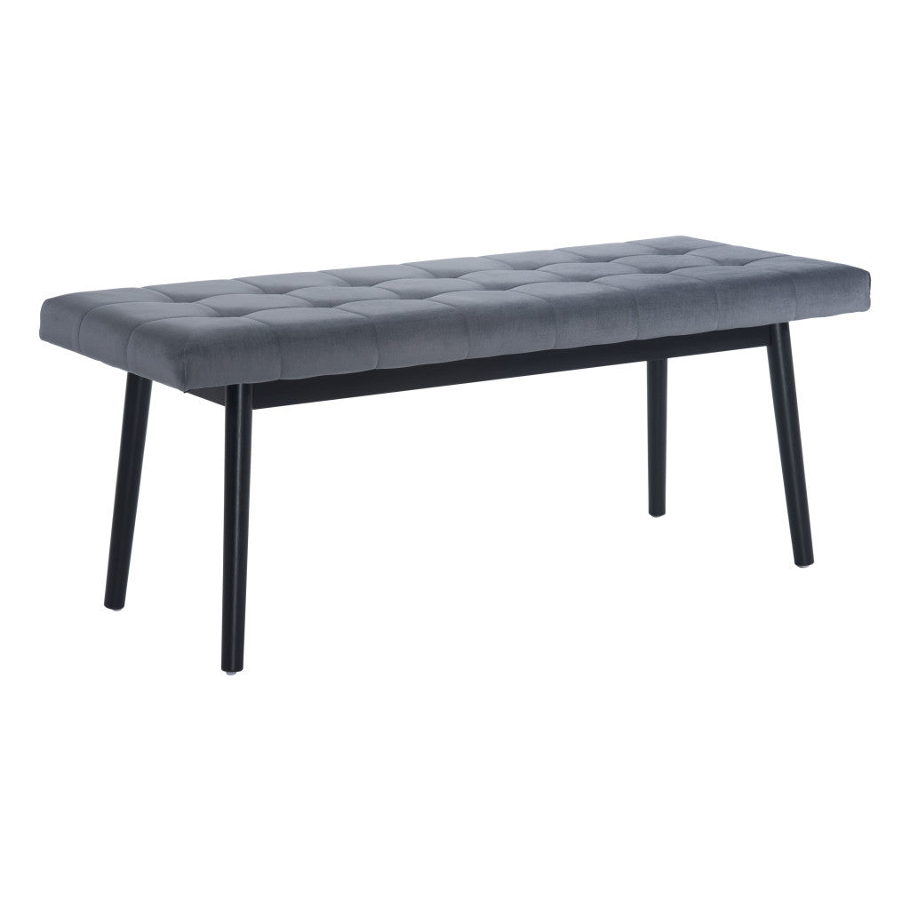 49" Gray and Black Upholstered Velvet Bench
