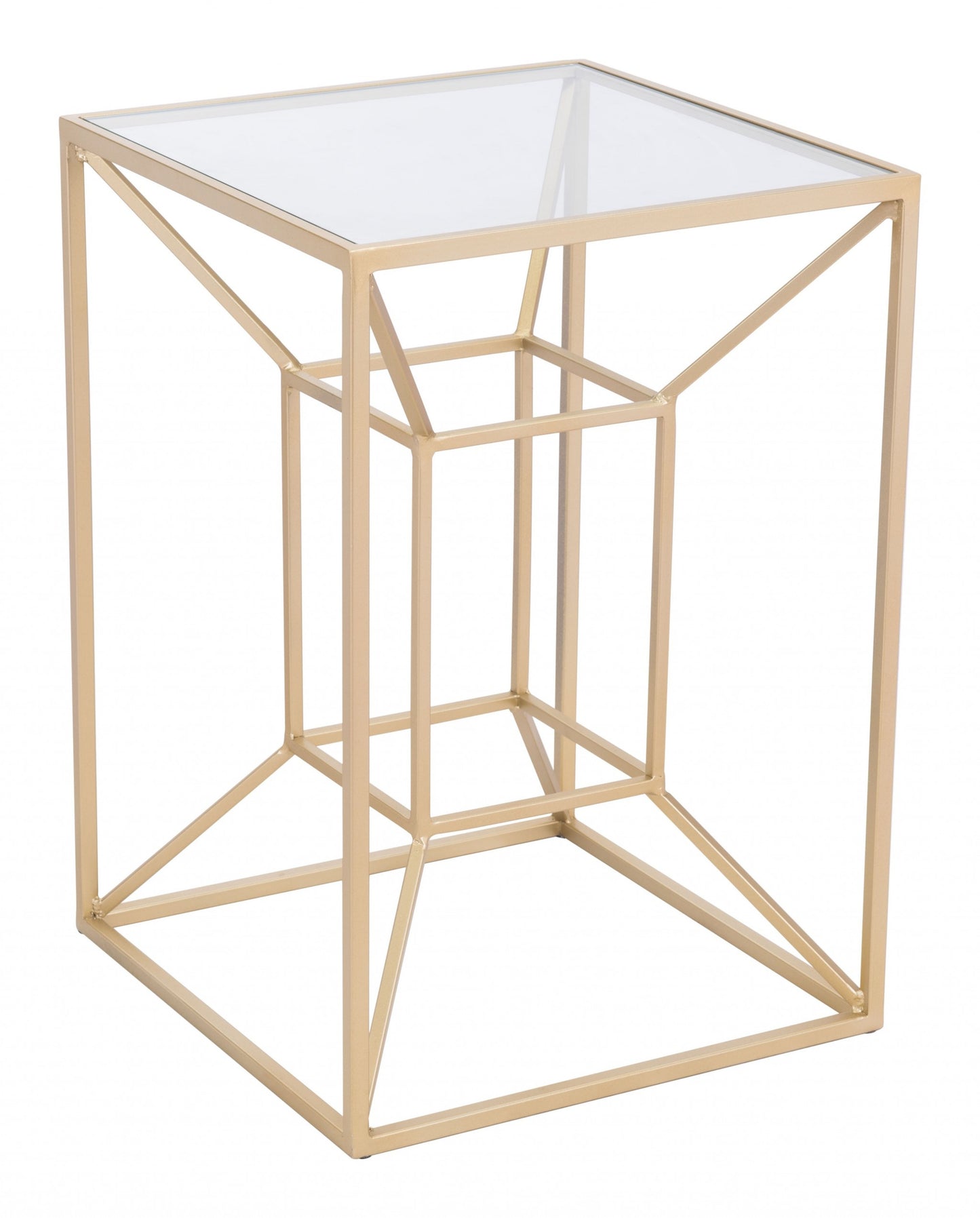 23" Gold And Clear Glass Square End Table