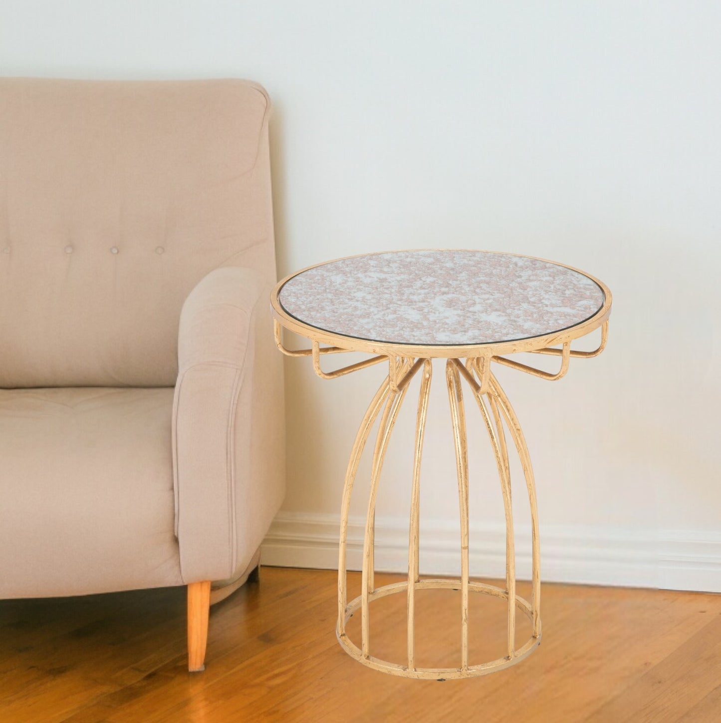 22" Gold And Brown Steel Round End Table