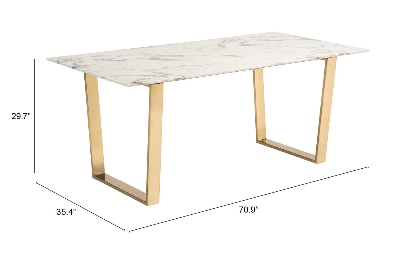 35" Gold Faux Marble And Steel Dining Table