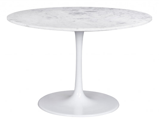 47" White Rounded Marble And Steel Dining Table