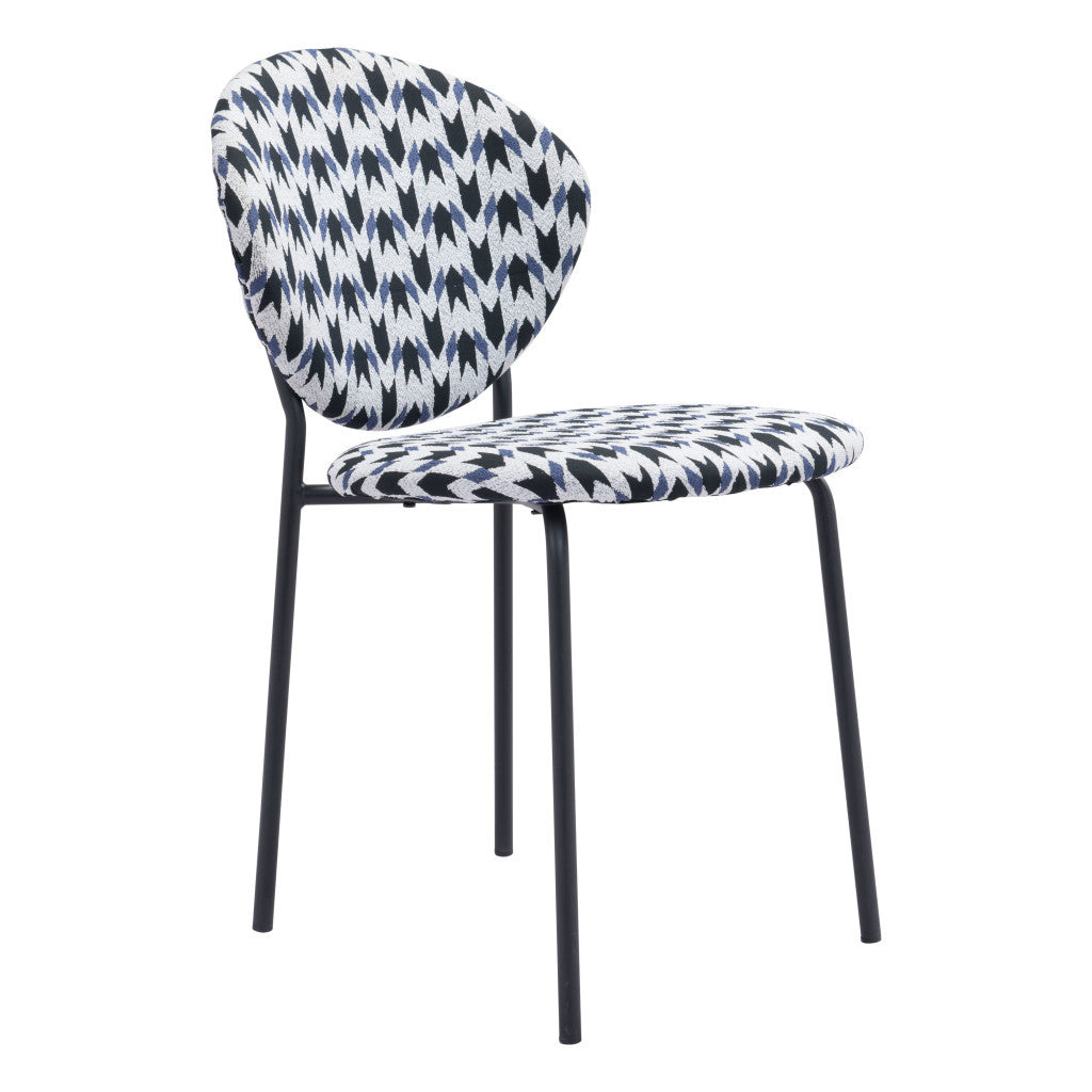 Set of Two Black and White And Black Upholstered Dining Side Chairs