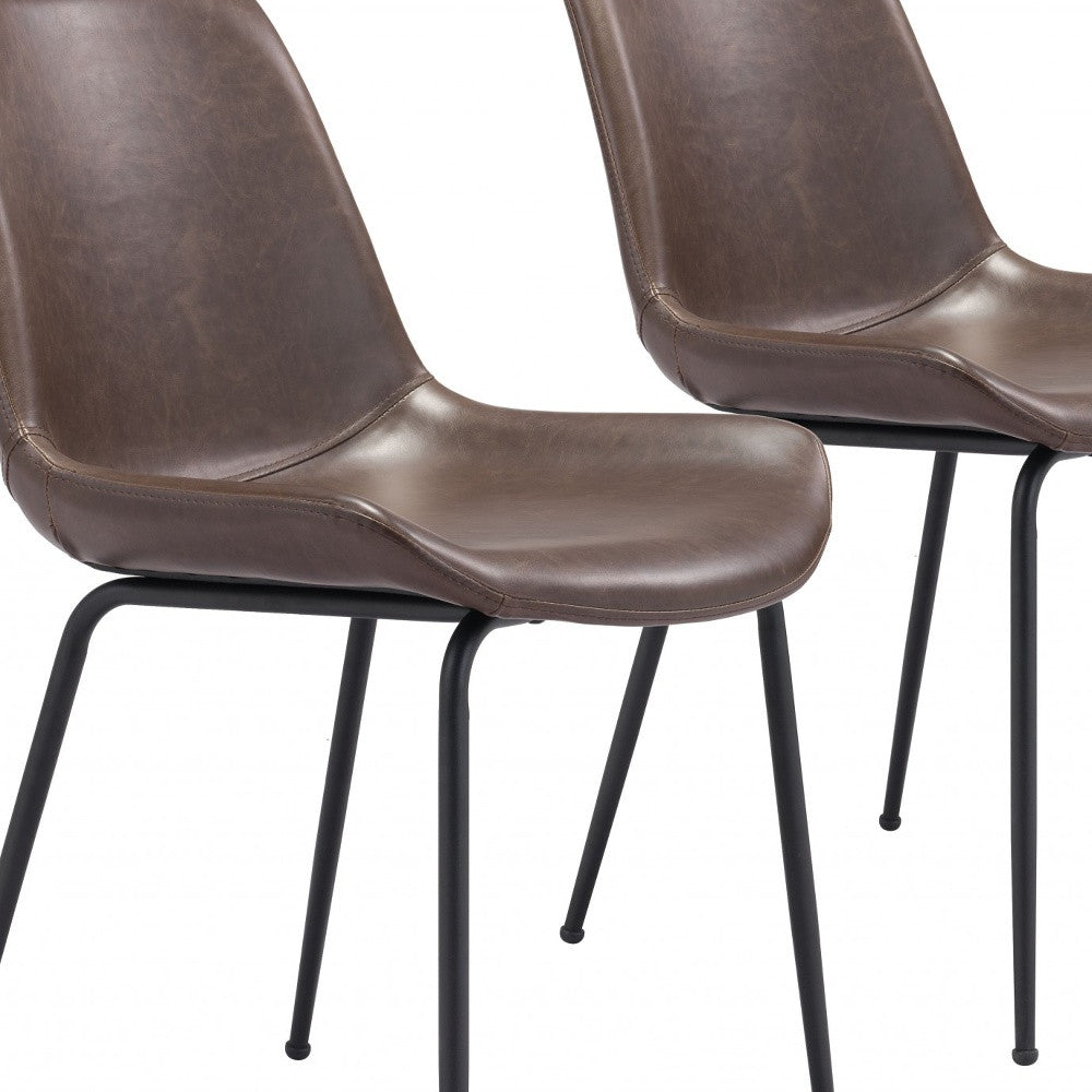 Set of Two Brown And Black Upholstered Faux Leather Dining Side Chairs