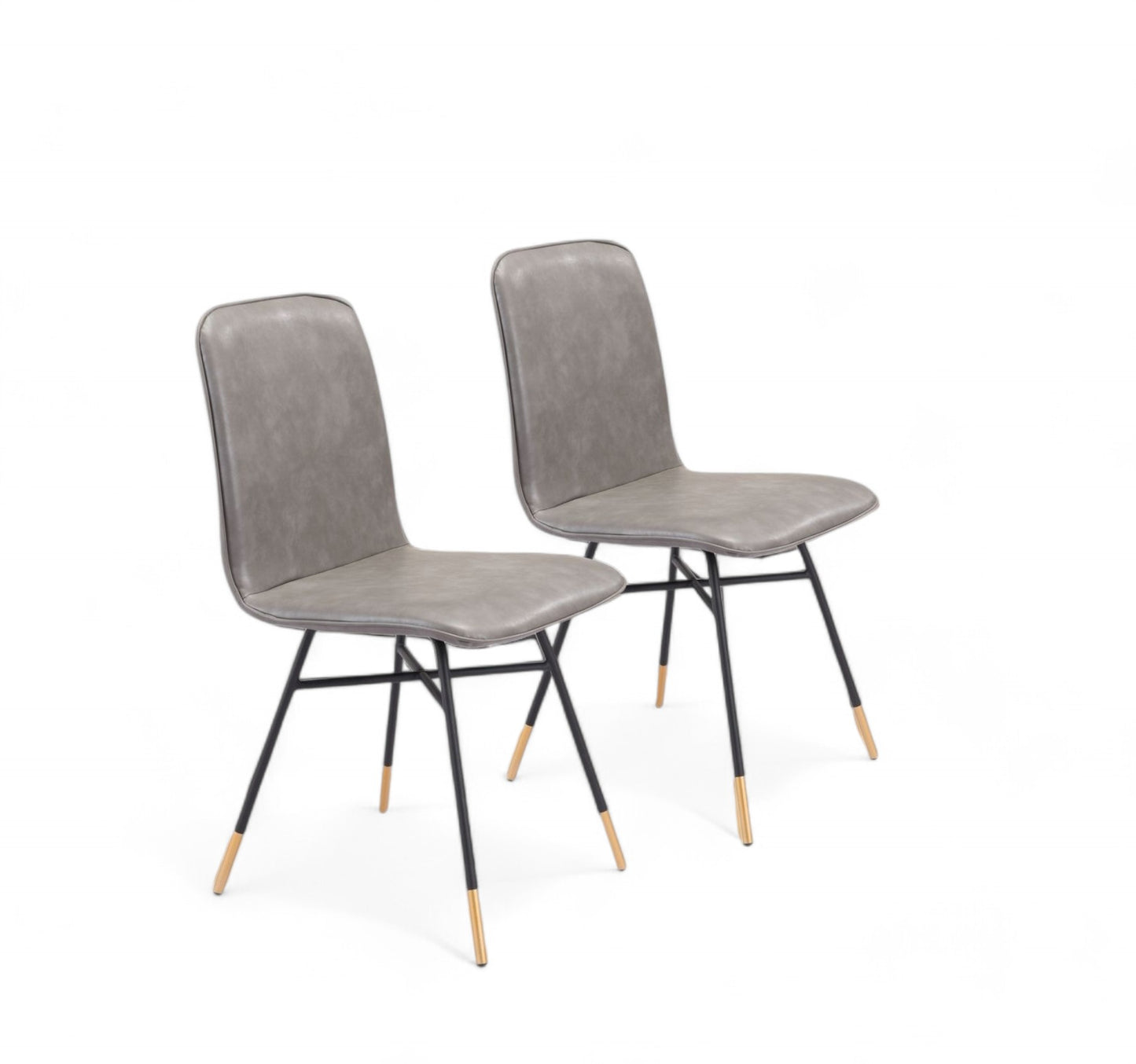 Set of Two Gray And Black Upholstered Faux Leather Dining Side Chairs