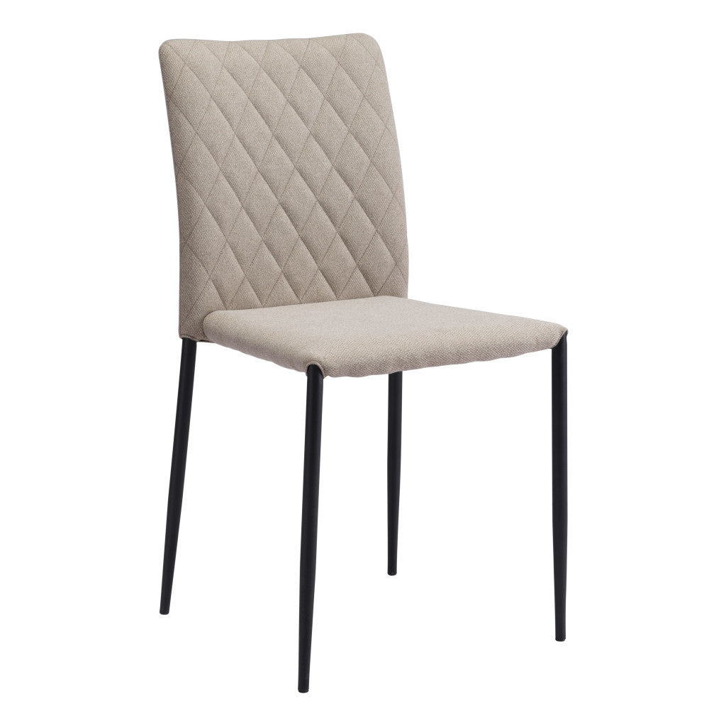 Set of Two Beige And Black Upholstered Fabric Dining Side Chairs