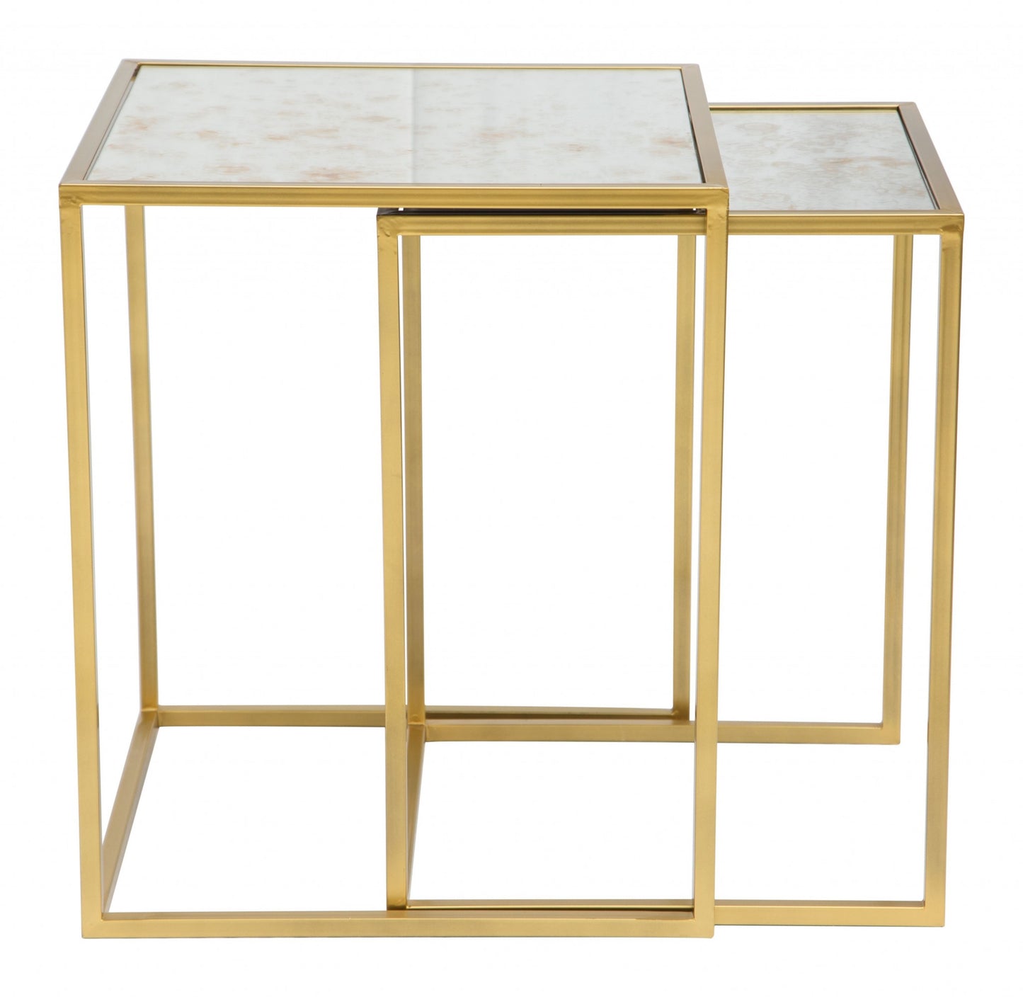 Set Of Two 18" Gold And White Faux Marble Nested Tables