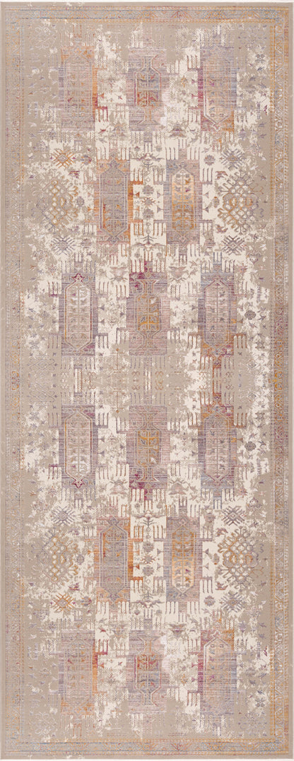 5' X 7' Beige and Ivory Medallion Non Skid Area Rug