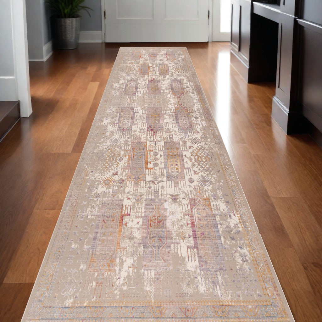 5' X 7' Beige and Ivory Medallion Non Skid Area Rug