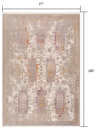 5' X 7' Beige and Ivory Medallion Non Skid Area Rug