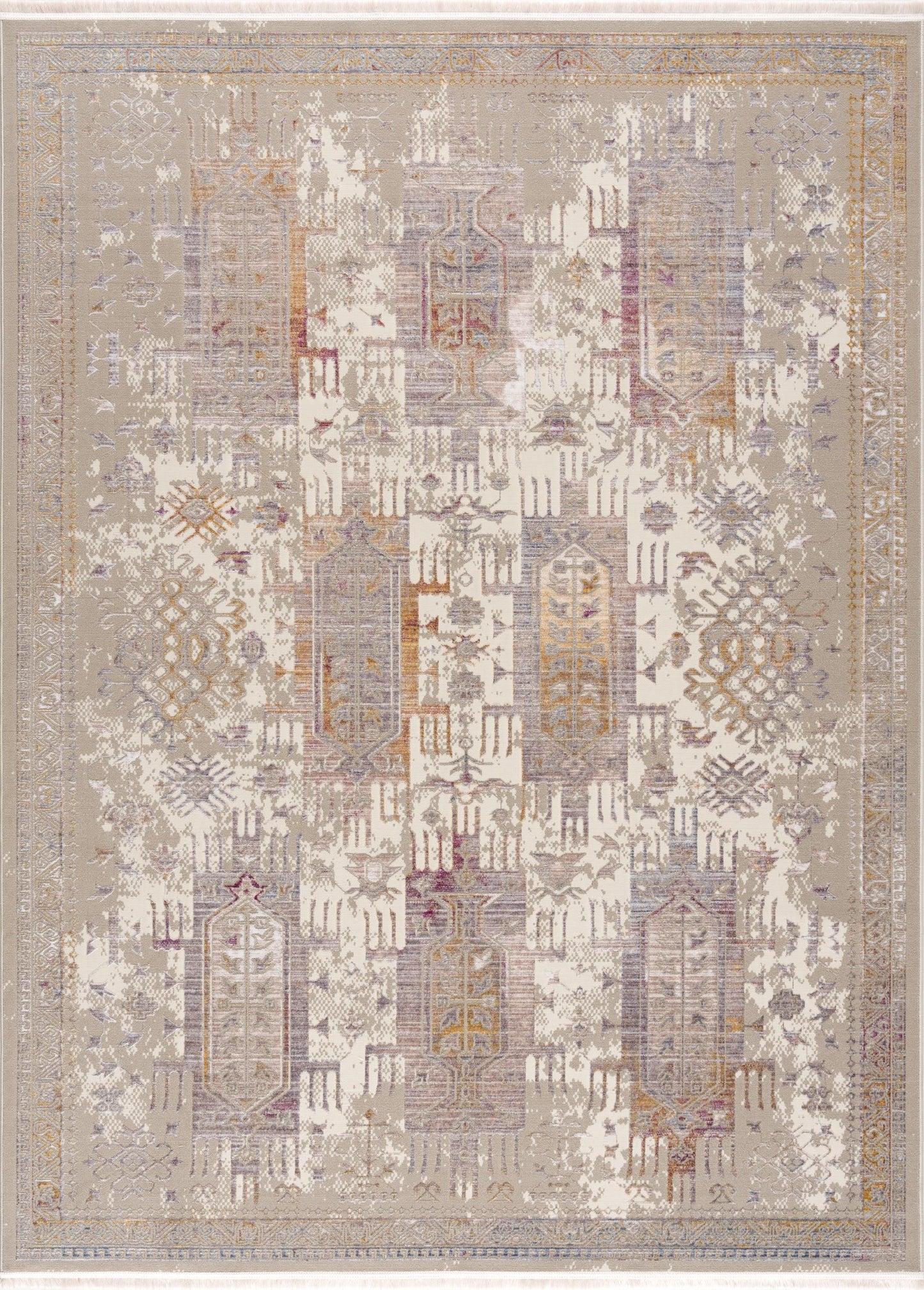 5' X 7' Beige and Ivory Medallion Non Skid Area Rug