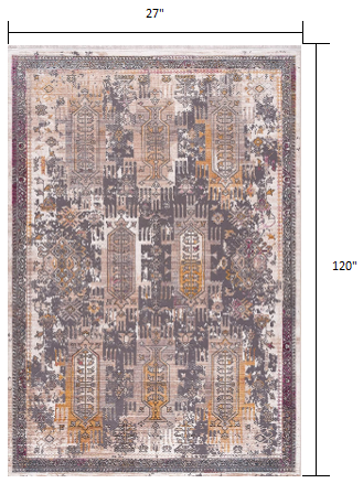 10' Runner Gray and Ivory Oriental Power Loom Runner Rug