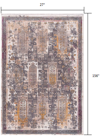 10' Runner Gray and Ivory Oriental Power Loom Runner Rug