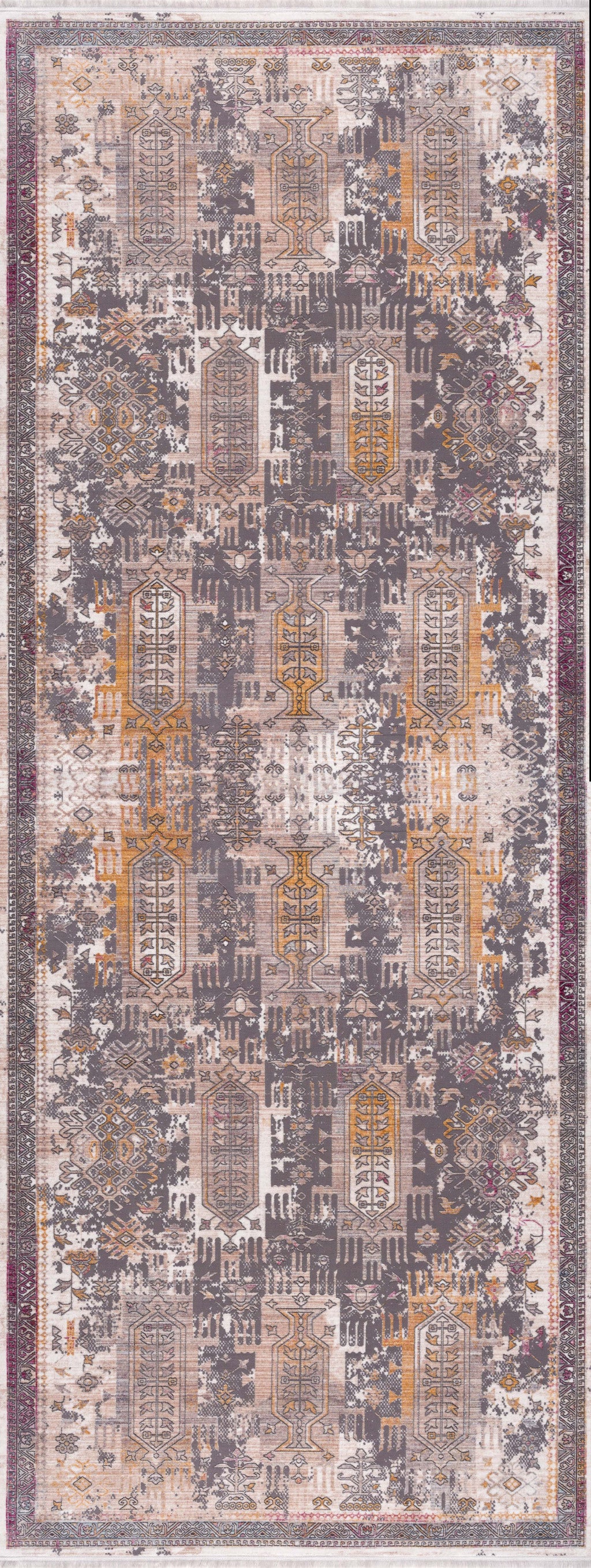 10' Runner Gray and Ivory Oriental Power Loom Runner Rug