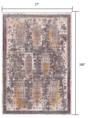 10' Runner Gray and Ivory Oriental Power Loom Runner Rug