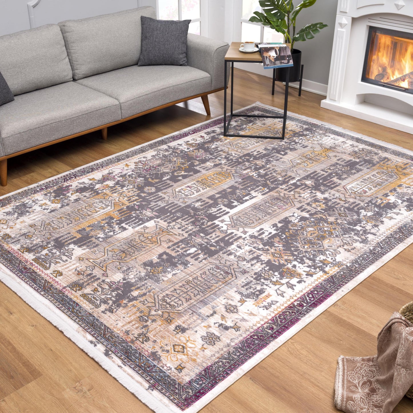 10' Runner Gray and Ivory Oriental Power Loom Runner Rug