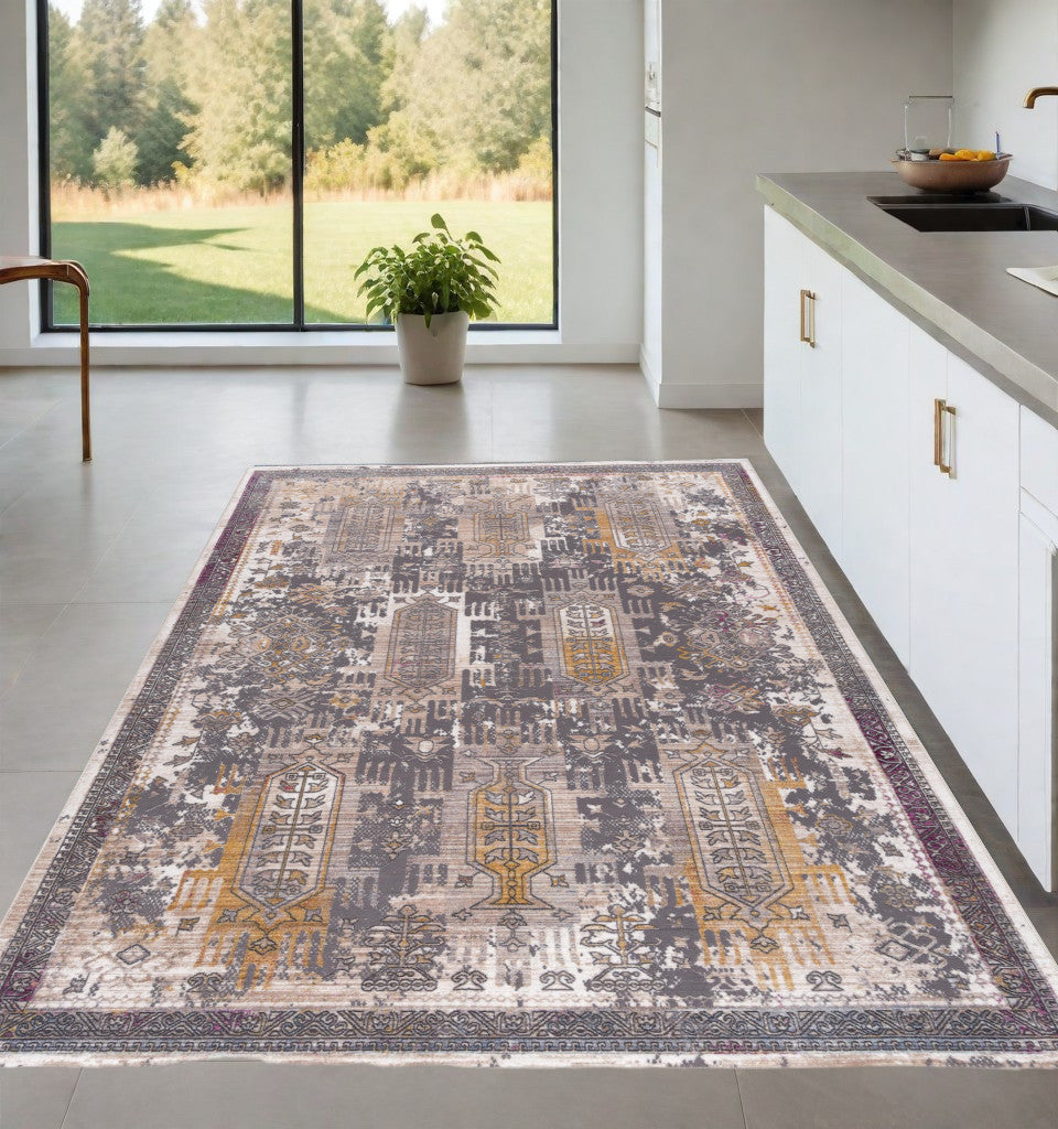 10' Runner Gray and Ivory Oriental Power Loom Runner Rug