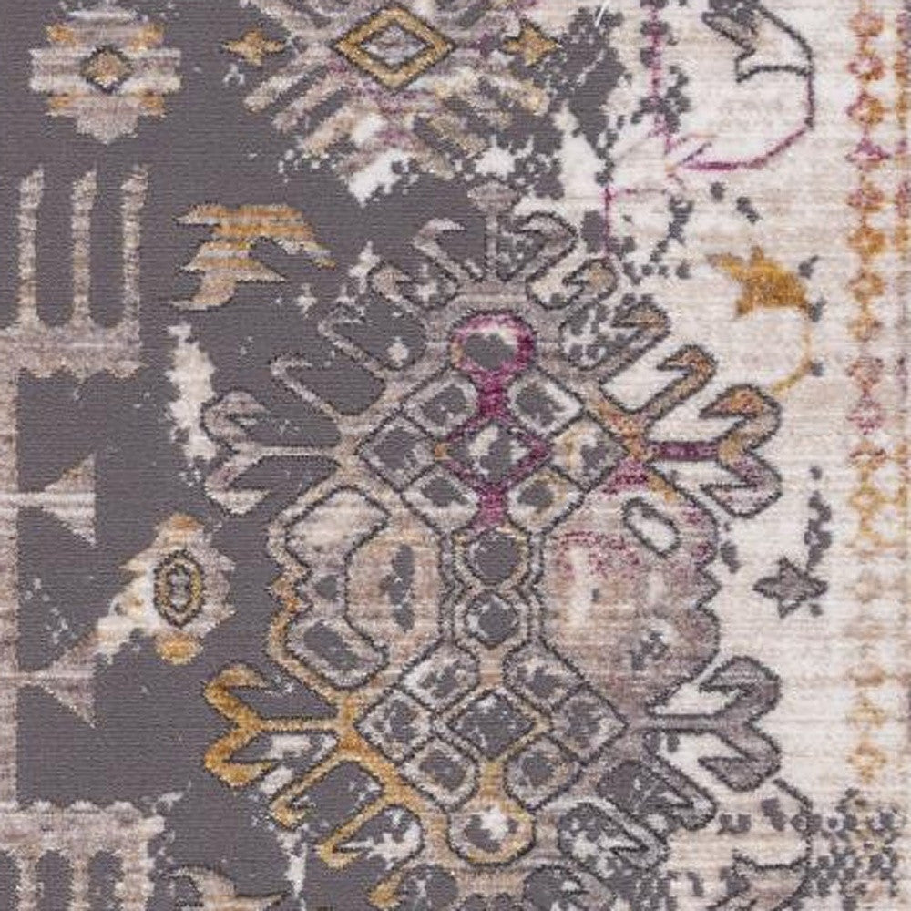 10' Runner Gray and Ivory Oriental Power Loom Runner Rug