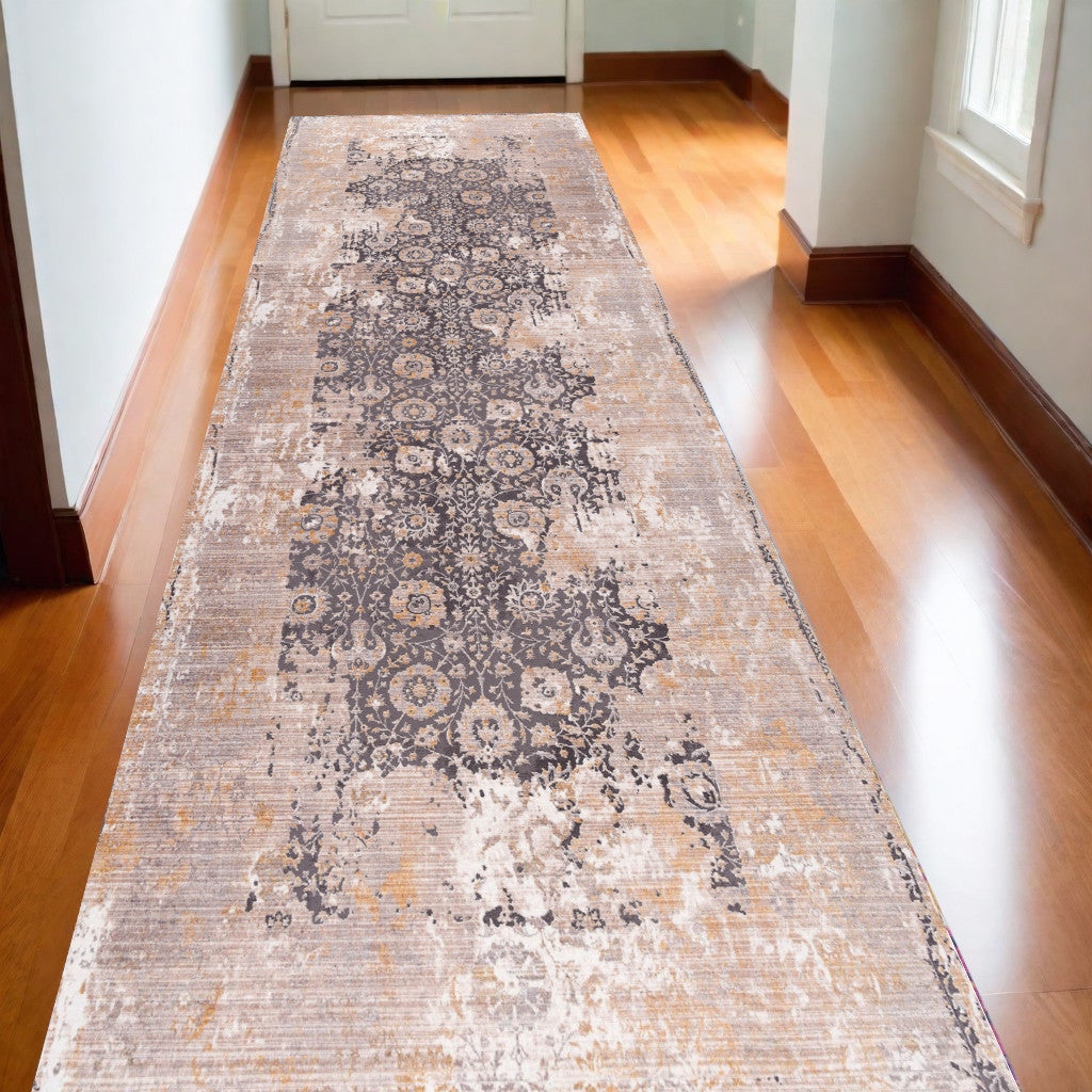 5' X 7' Gray and Ivory Oriental Non Skid Area Rug