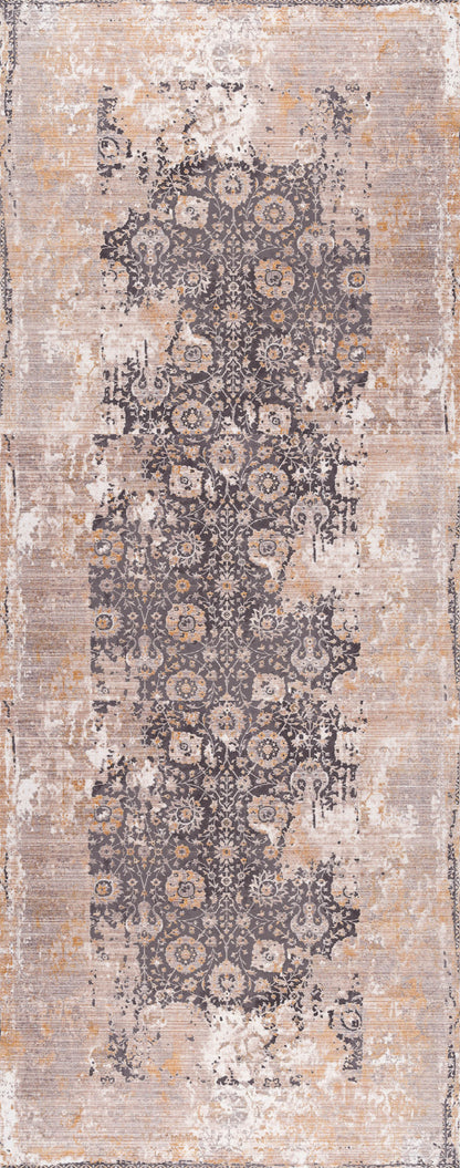 5' X 7' Gray and Ivory Oriental Non Skid Area Rug