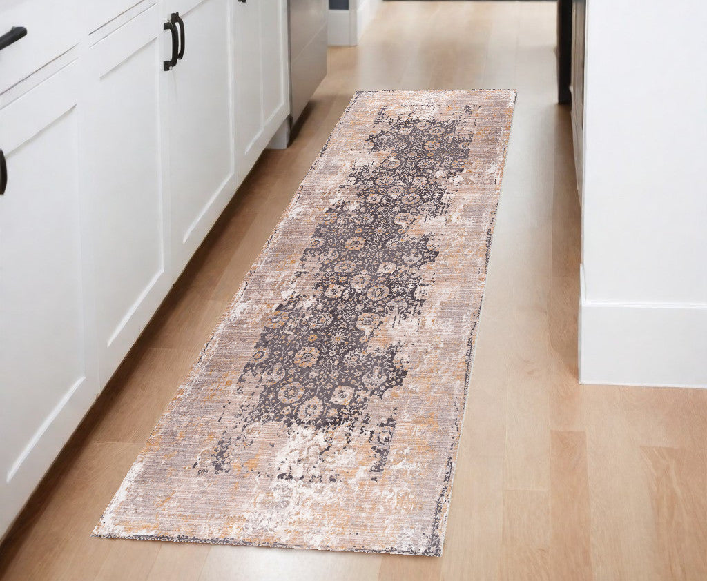 5' X 7' Gray and Ivory Oriental Non Skid Area Rug