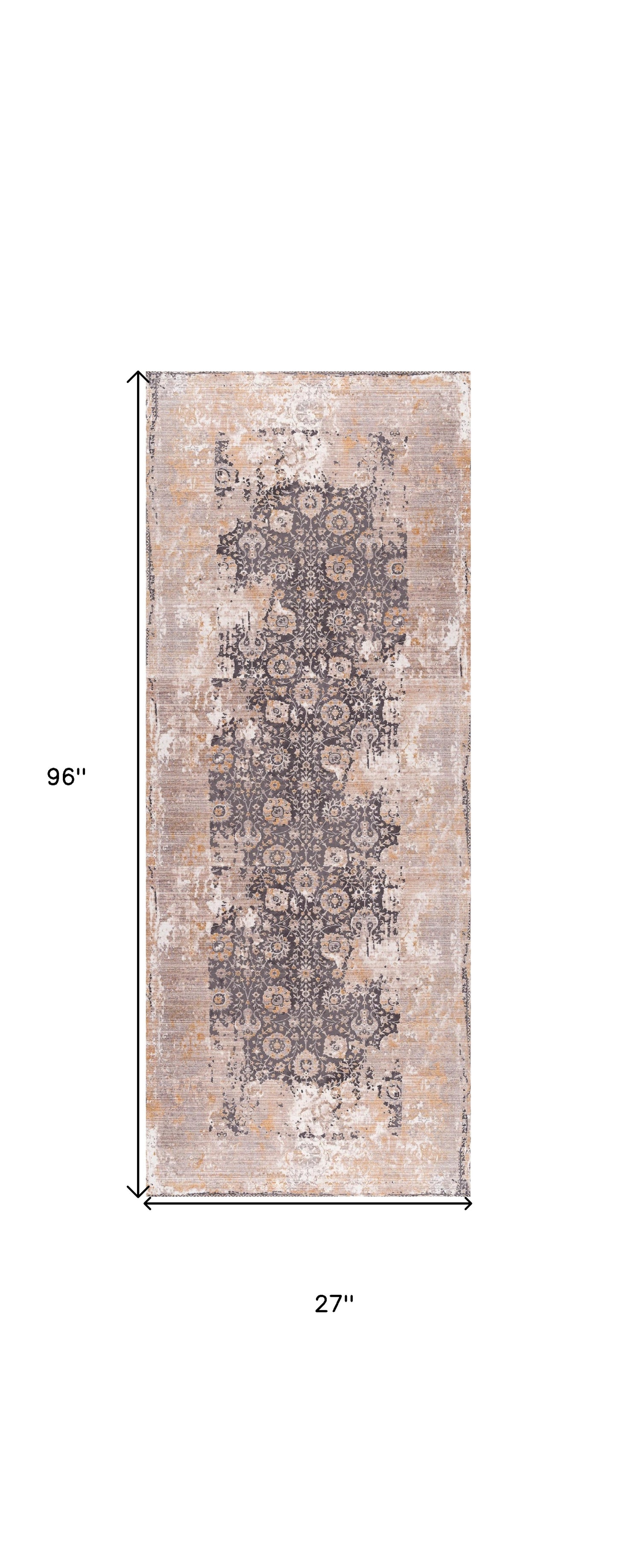 5' X 7' Gray and Ivory Oriental Non Skid Area Rug