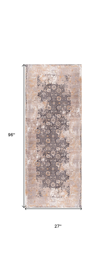 5' X 7' Gray and Ivory Oriental Non Skid Area Rug