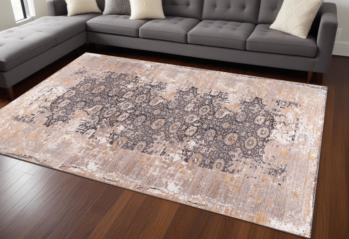 5' X 7' Gray and Ivory Oriental Non Skid Area Rug