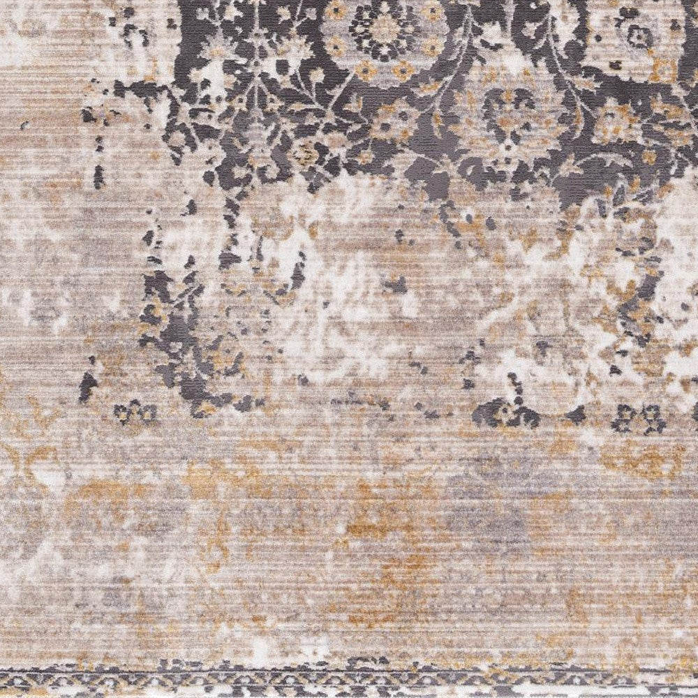 5' X 7' Gray and Ivory Oriental Non Skid Area Rug