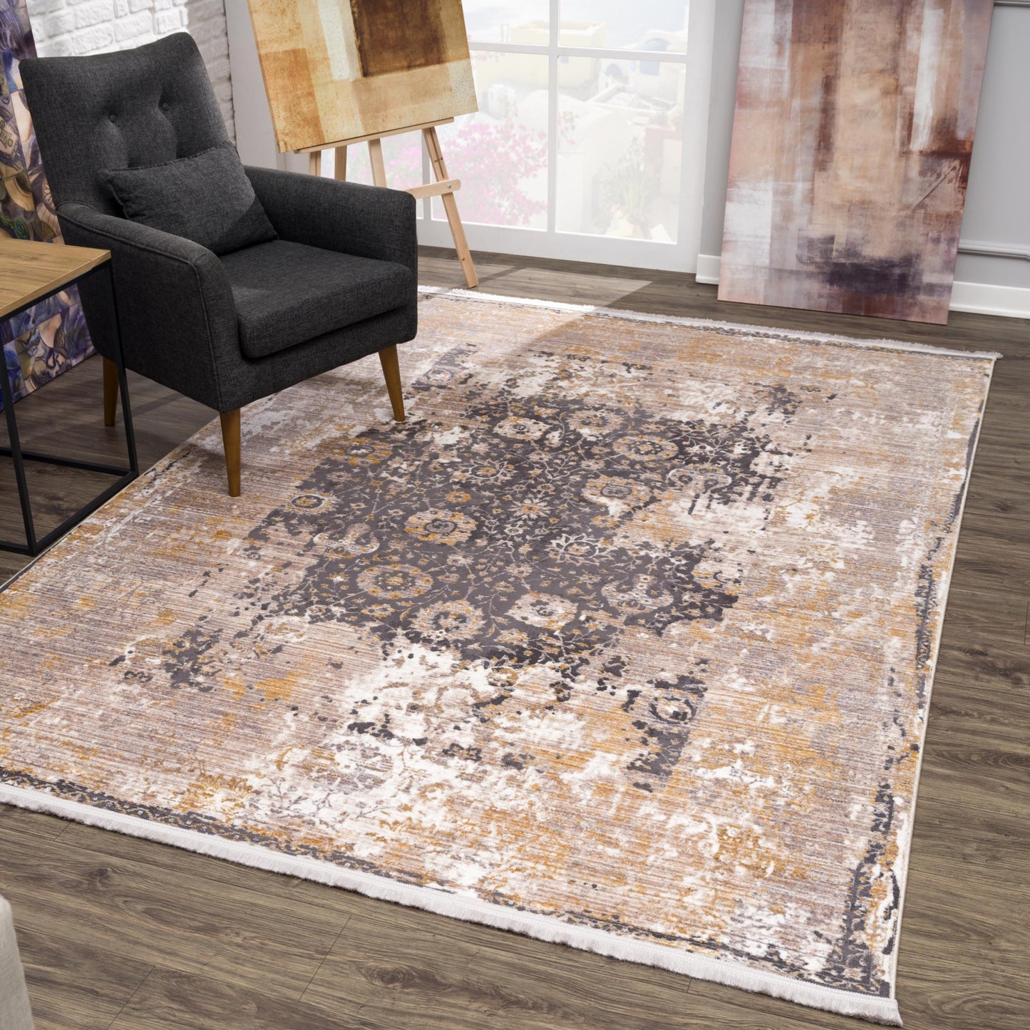 5' X 7' Gray and Ivory Oriental Non Skid Area Rug