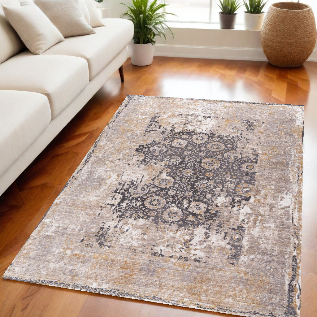 5' X 7' Gray and Ivory Oriental Non Skid Area Rug