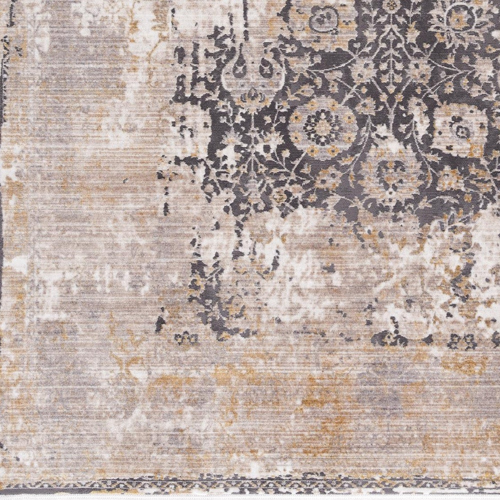 5' X 7' Gray and Ivory Oriental Non Skid Area Rug