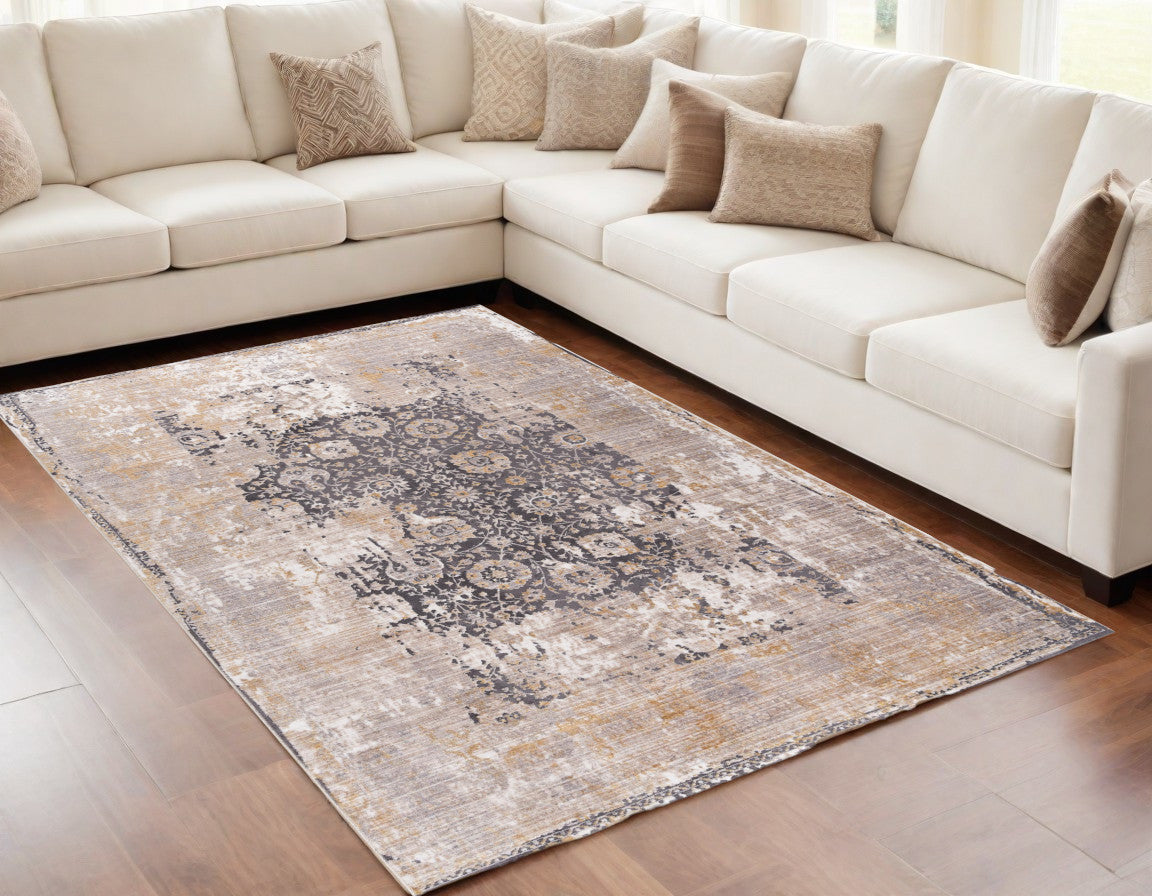 5' X 7' Gray and Ivory Oriental Non Skid Area Rug