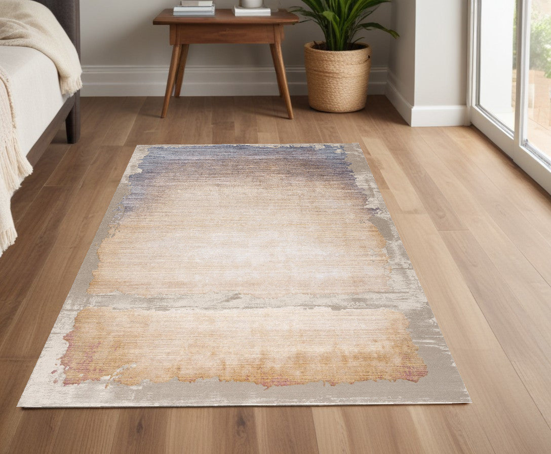 4' X 6' Beige and Blue Abstract Power Loom Area Rug