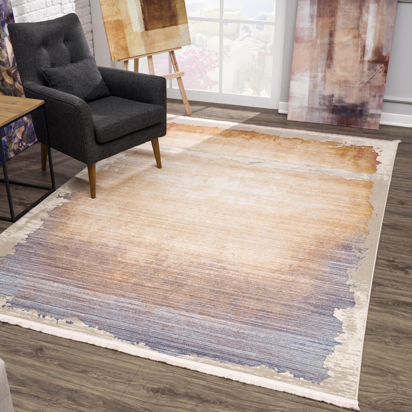 4' X 6' Beige and Blue Abstract Power Loom Area Rug