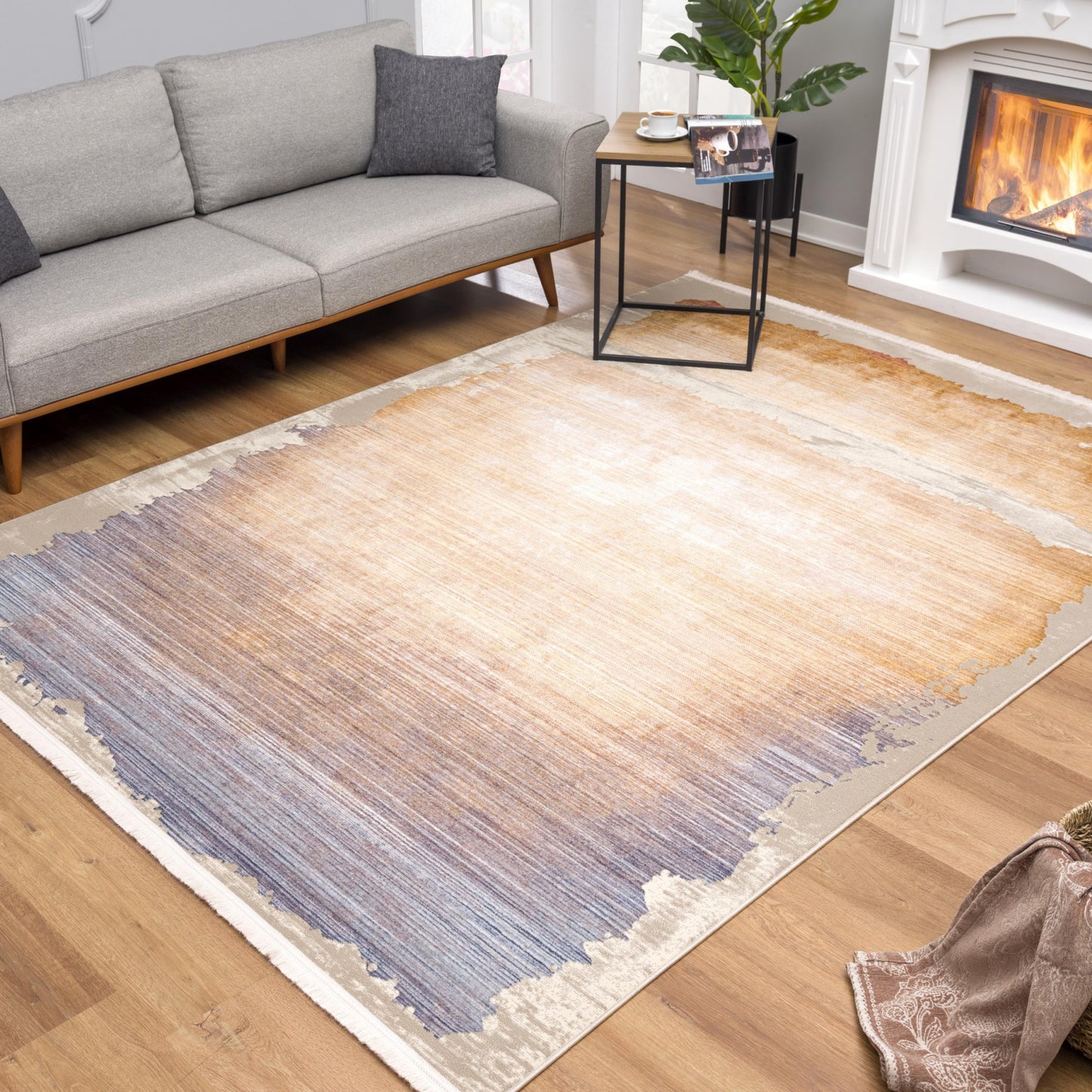 4' X 6' Beige and Blue Abstract Power Loom Area Rug