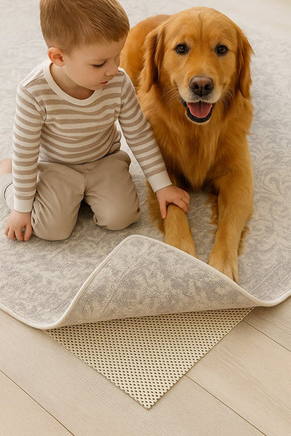5' x 7' Ivory Striped Weave Non Slip Rug Pad