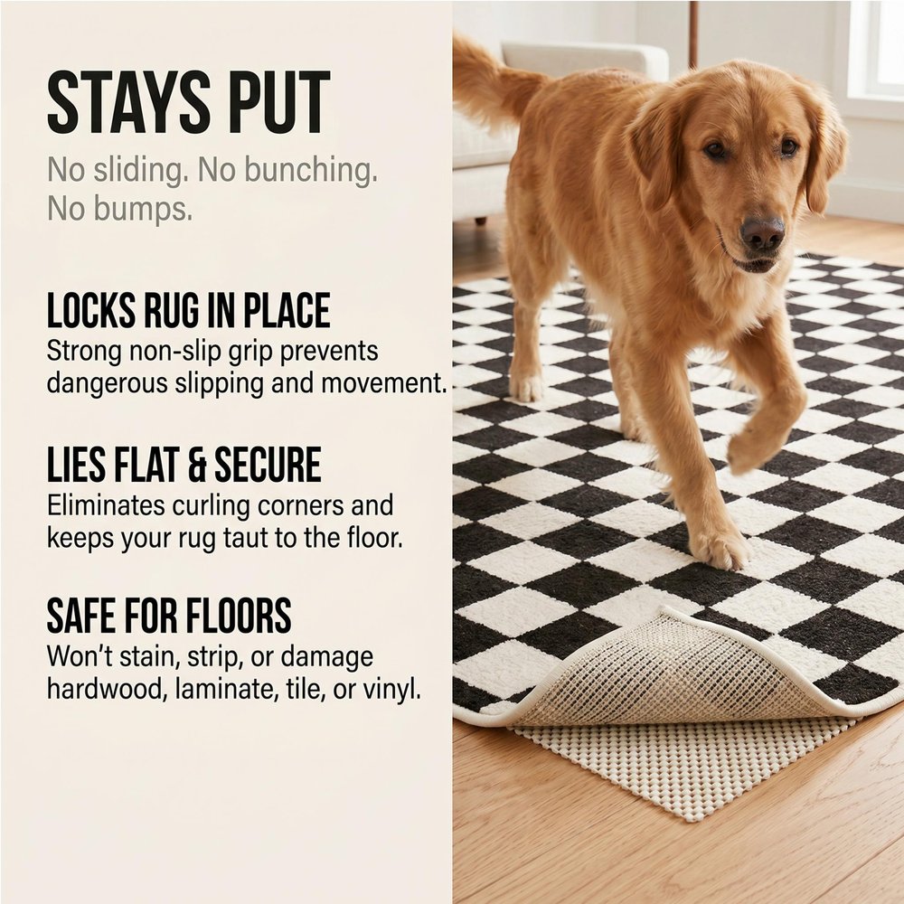 4' x 6' Ivory Striped Weave Non Slip Rug Pad