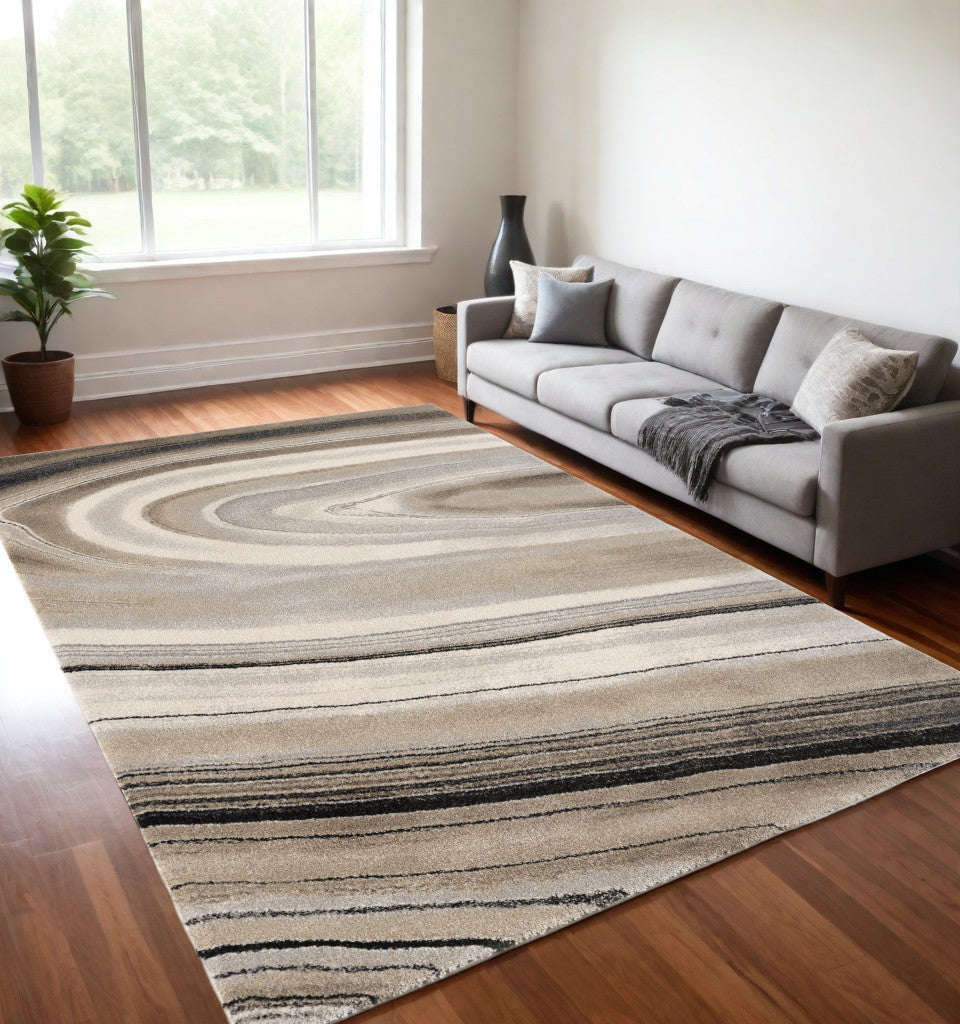 7' X 10' Cream and Tan Abstract Marble Area Rug